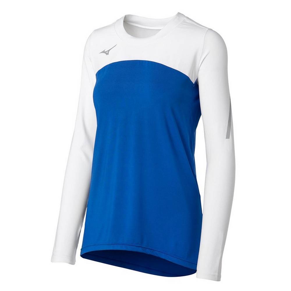 Womens Mizuno Techno VII Long Sleeve Volleyball Jersey Royal/White Philippines (VHXMZN380)